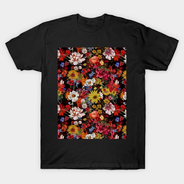 Multicolor Floral Night Garden T-Shirt by burcukorkmazyurek